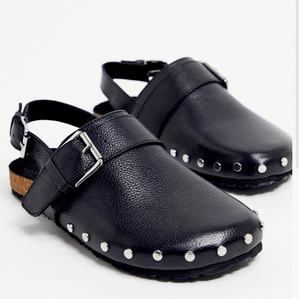 REAL LEATHER STUDDED CLOGS MULE CORK BASE